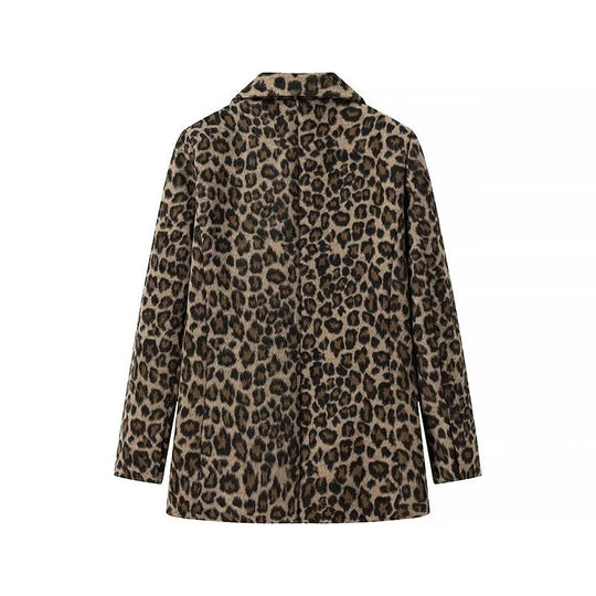 Damen Oversize‑Blazer im Leopardenprint mit Reverskragen und Pattentaschen Nord Taschen