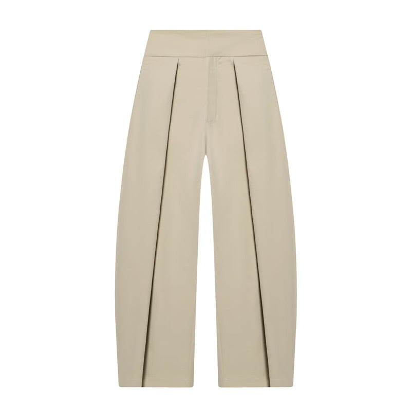 Damen Weite Plissée-Jerseyhose mit hoher Taille und Bügelfalte Nord Taschen