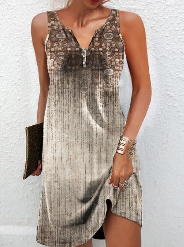 Damen, lässiges Sommerkleid mit V-Ausschnitt und asymmetrischem Saum