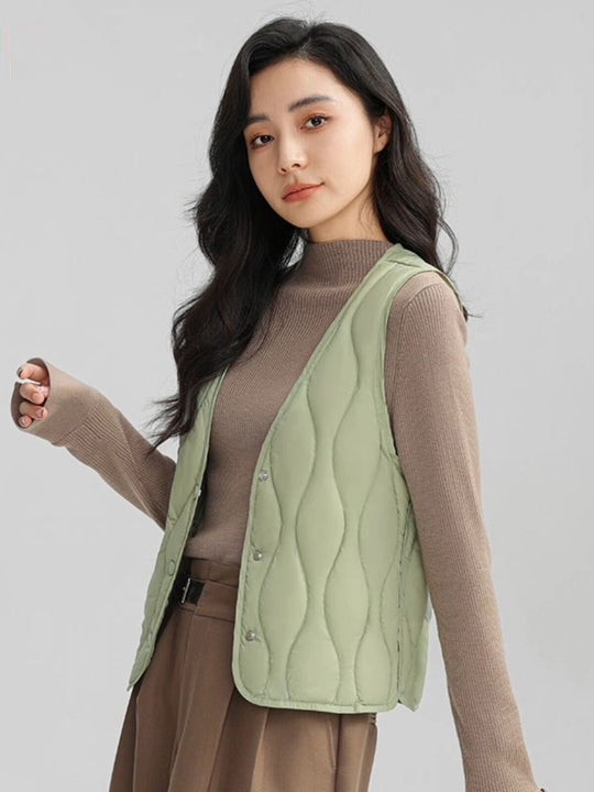 Damen Lange gesteppte Thermoweste mit ergonomischer Wellensteppung Nord Taschen
