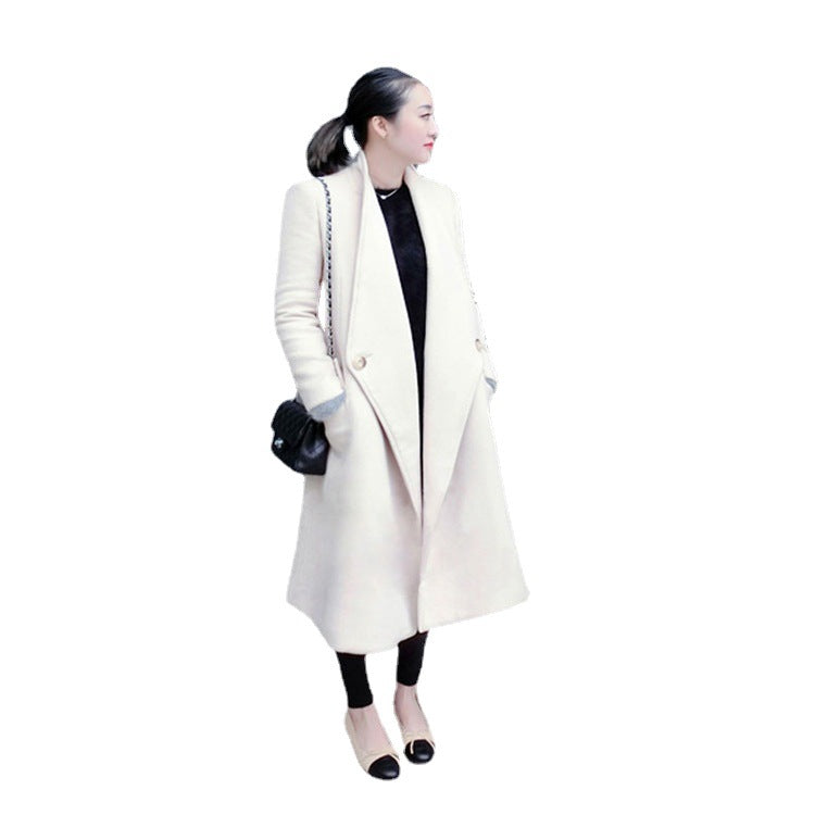 Damen Midilanger taillierter Wollmix-Longcoat mit Schalkragen, Eingrifftaschen und dezenten Zierknöpfen Nord Taschen