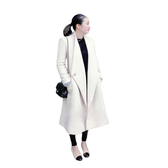 Damen Midilanger taillierter Wollmix-Longcoat mit Schalkragen, Eingrifftaschen und dezenten Zierknöpfen Nord Taschen