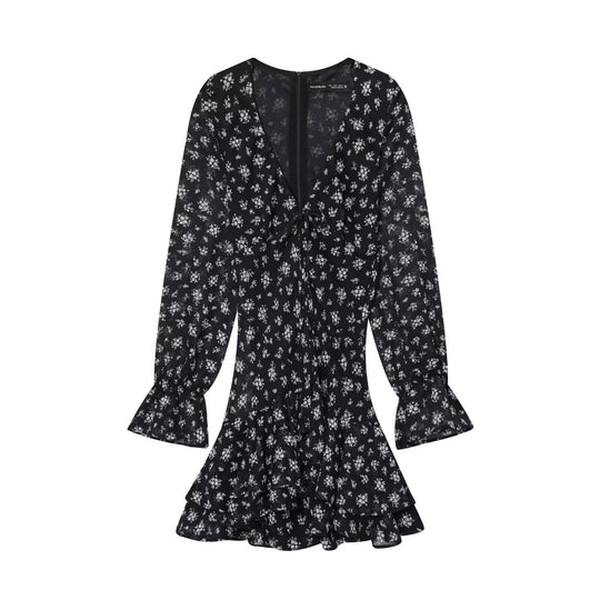 Damen Wickel-Minikleid mit Volantrock, tiefem V‑Ausschnitt und Trompetenärmeln Nord Taschen