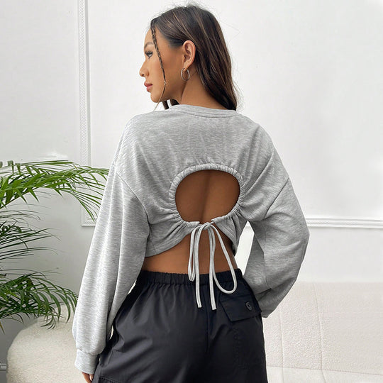 Damen lässiges Cropped-Sweatshirt mit Balloonärmeln Raglannähten und elastischem Saum Nord Taschen