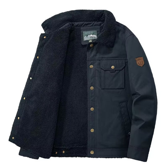 Herren Gefütterte Canvas-Arbeitsjacke mit Sherpa-Innenfutter und Hemdkragen Nord Taschen