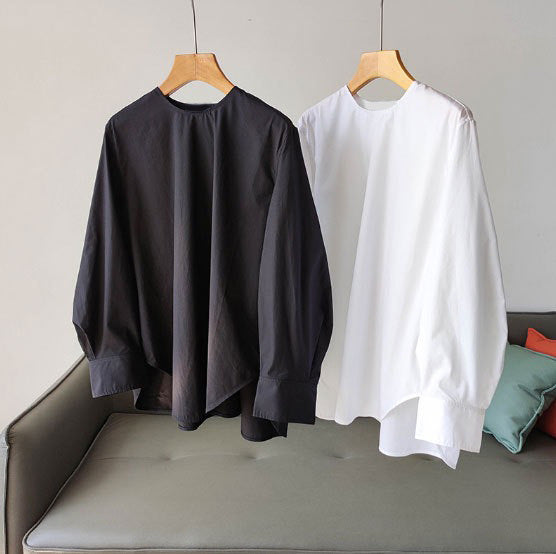 Damen Oversize-Bluse aus leichtem Baumwollmix mit weiten Ballonärmeln und verlängertem Rückensaum Nord Taschen