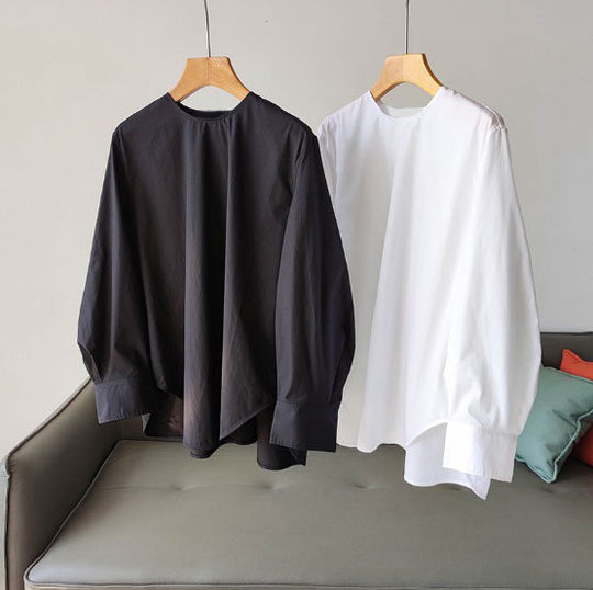 Damen Oversize-Bluse aus leichtem Baumwollmix mit weiten Ballonärmeln und verlängertem Rückensaum Nord Taschen