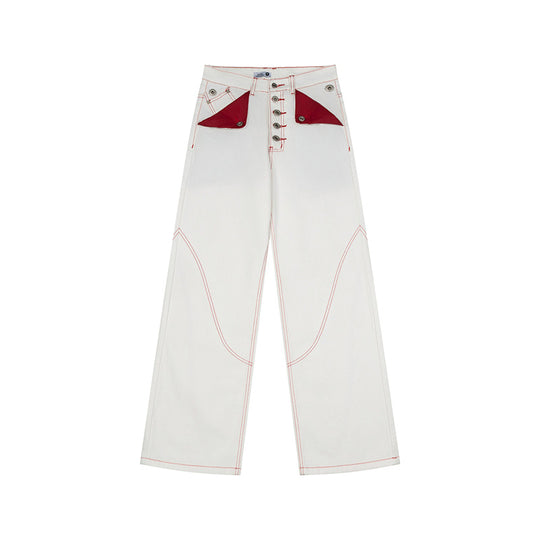 Damen High‑Waist Wide‑Leg-Jeanshose mit kontrasttaschen und dekorativen Ziernähten Nord Taschen
