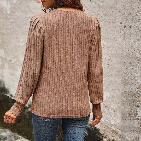 Damen Feiner vertikalgerippter Pullover mit geraffter Schulterpartie und verlängertem Bündchen Nord Taschen