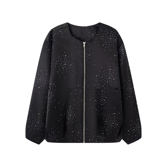 Damen Boxy‑Blouson mit Rundhals, Metallreißverschluss und dezentem Glitzerbesatz Nord Taschen