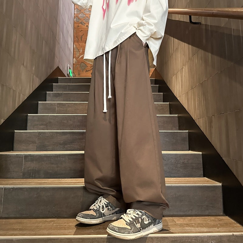 Herren Weitgeschnittene Palazzo-Loungehose mit Tunnelzug, hoher Taille und fließender Baumwollmischung Nord Taschen