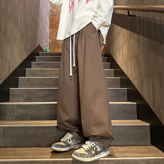 Herren Weitgeschnittene Palazzo-Loungehose mit Tunnelzug, hoher Taille und fließender Baumwollmischung Nord Taschen