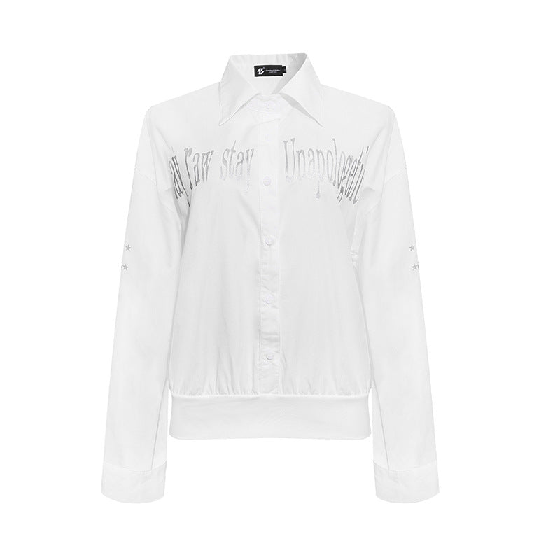 Damen Hemdbluse mit elastischem Saum, Button-Down und Schriftzug-Detail Nord Taschen
