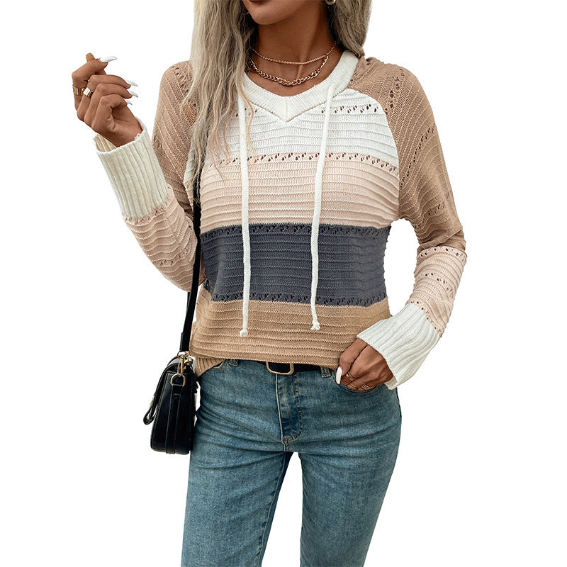 Damen Casual Strickpullover mit Kapuze Nord Taschen