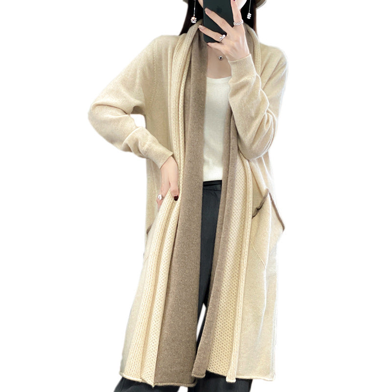 Damen Langer offener Cardigan in Kaschmir‑Look mit Schalkragen und Eingriffstaschen Nord Taschen