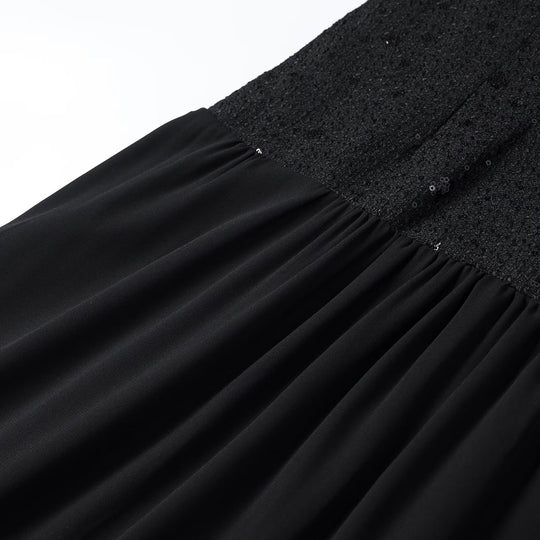 Damen Abendkleid mit Paillettenoberteil, kurzem Arm und fließendem Chiffon-Rock Nord Taschen