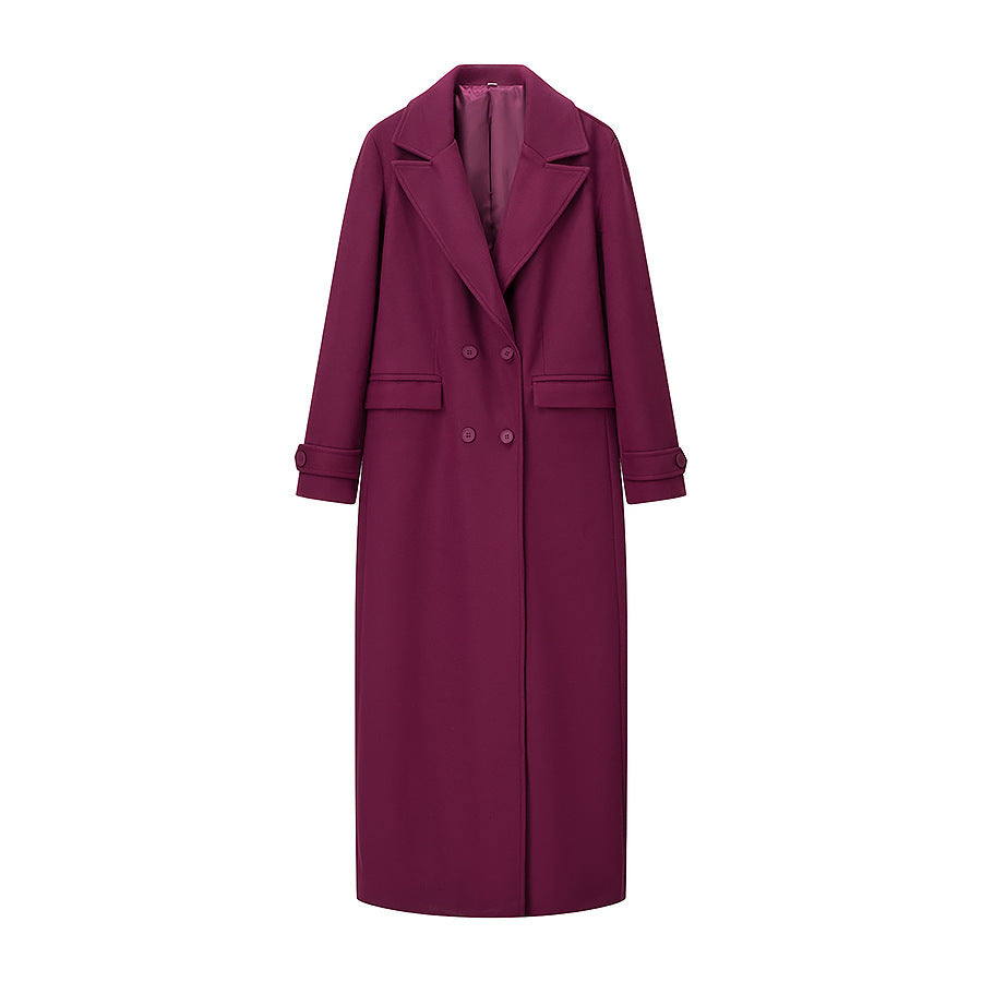 Damen Maxilanger Mantel aus Wollmix mit taillierter Silhouette und cleanem Revers Nord Taschen