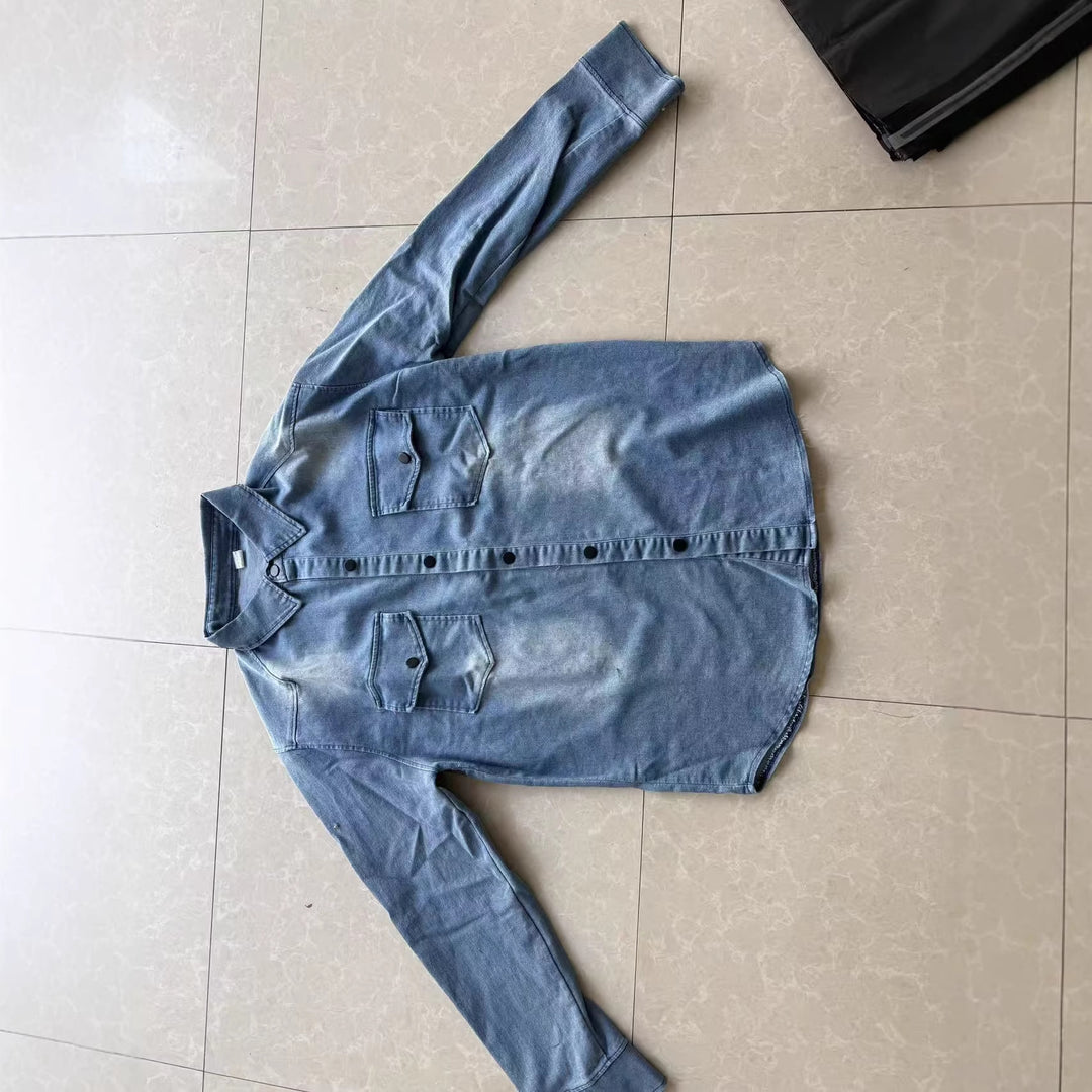Herren locker geschnittenes Jeansstoff-Overshirt mit Pattentaschen und abgerundetem Saum Nord Taschen