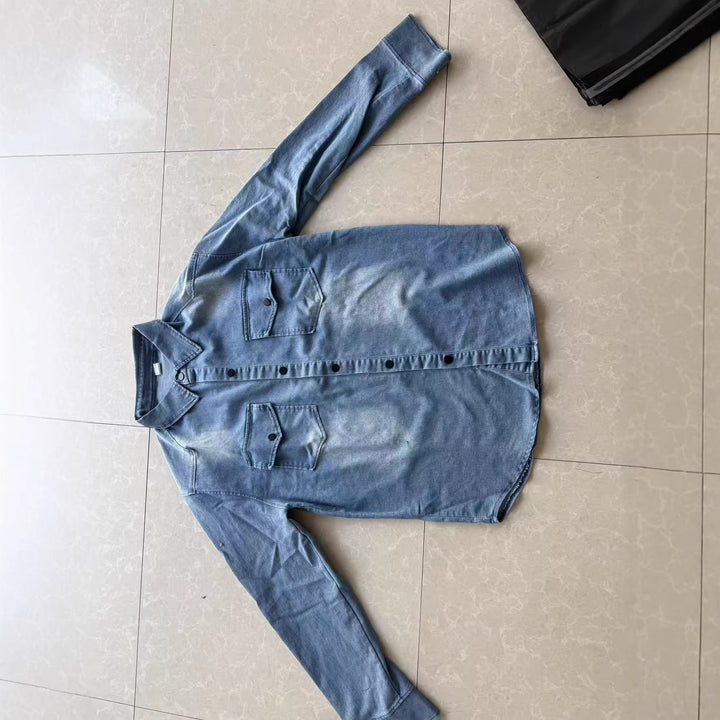 Herren locker geschnittenes Jeansstoff-Overshirt mit Pattentaschen und abgerundetem Saum Nord Taschen