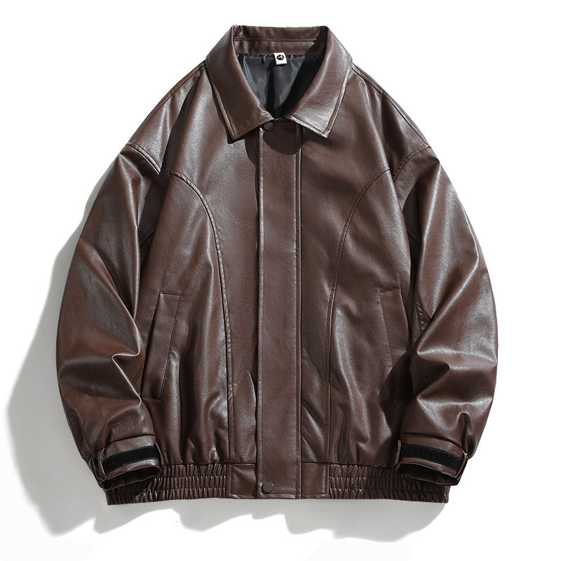 Herren lässige Kunstlederjacke mit elastischem Bund Fudus