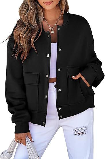 Damen lässige Oversize-Bomberjacke aus Sweatstoff mit Druckknopfleiste und aufgesetzten Taschen Nord Taschen
