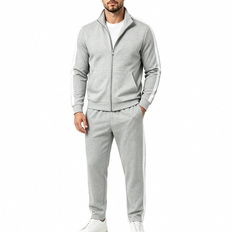 Herren Jogginganzug-Set aus French-Terry mit Stehkragen, Seitenstreifen und Reißverschlussjacke Nord Taschen