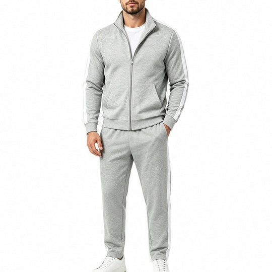 Herren Jogginganzug-Set aus French-Terry mit Stehkragen, Seitenstreifen und Reißverschlussjacke Nord Taschen