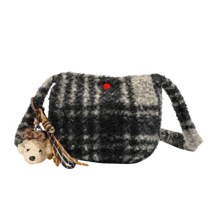 Damen Schultertasche aus weichem Textil mit süßem Tieranhänger Nord Taschen