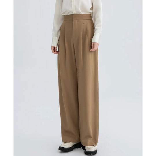 Damen Hochtaillierte Plissee-Bundhose mit weitem Bein Nord Taschen