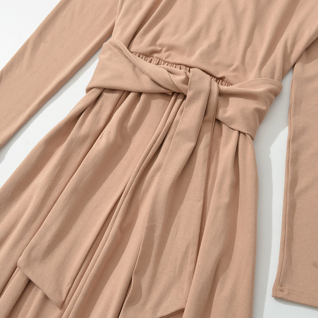 Damen Maxi-Wickelkleid mit taillierter Wickelpartie und langen Ärmeln Nord Taschen