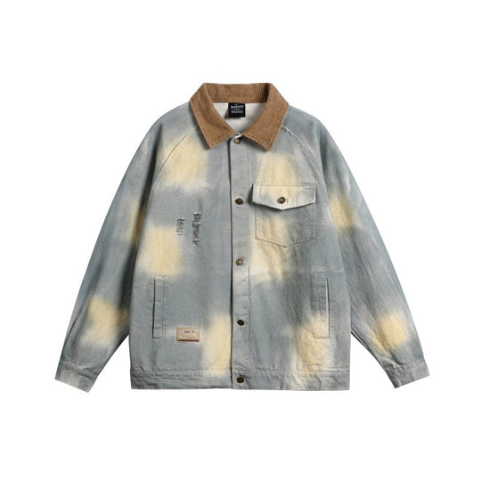 Herren Oversize-Jeansblouson mit Cordkragen und Batik‑Effekt Nord Taschen