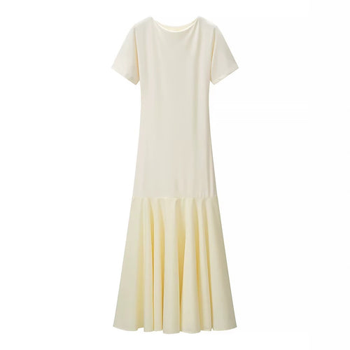 Damen Maxikleid mit kurzen Ärmeln, figurumspielendem Oberteil und ausgestelltem Volant-Saum Nord Taschen