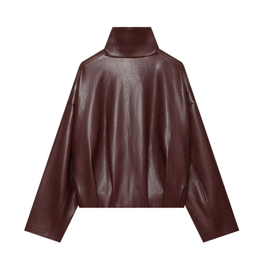 Damen Kurzer Kunstleder-Blouson mit hochabschließendem Stehkragen und Reißverschluss Nord Taschen