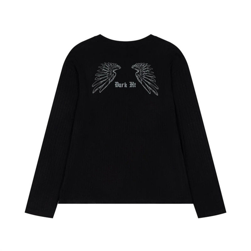 Damen Langarmshirt aus feinem Rippjersey mit Vintage-Karussell-Fotoprint und Rundhals Nord Taschen