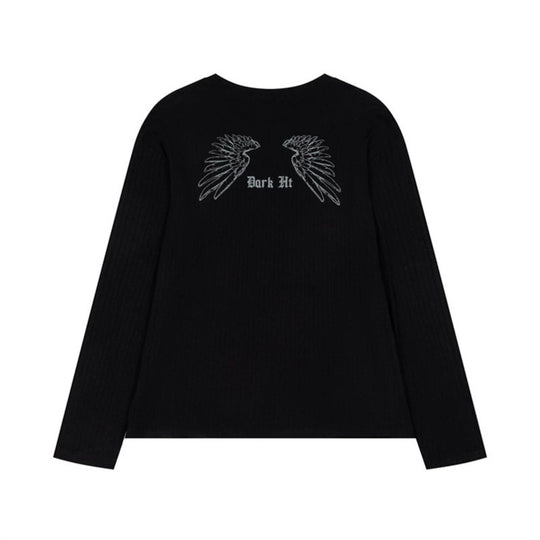 Damen Langarmshirt aus feinem Rippjersey mit Vintage-Karussell-Fotoprint und Rundhals Nord Taschen