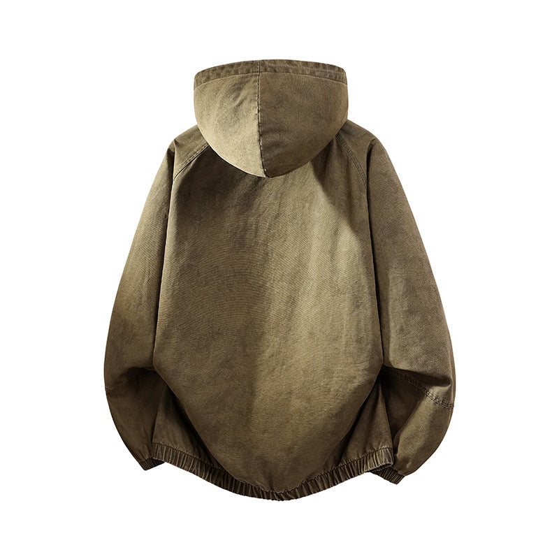 Herren Oversize Canvas-Halbzip-Kapuzenanorak mit Kängurutasche und elastischem Saum Nord Taschen