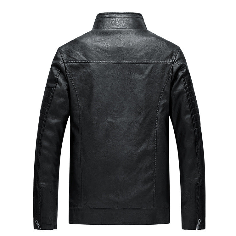 Herren Slim-Fit Kunstleder-Motojacke mit Stehkragen und gesteppter Ärmelpasse Nord Taschen
