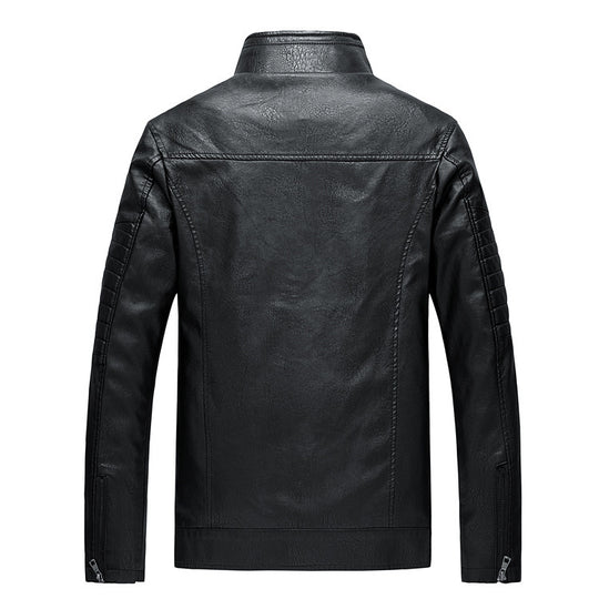 Herren Slim-Fit Kunstleder-Motojacke mit Stehkragen und gesteppter Ärmelpasse Nord Taschen