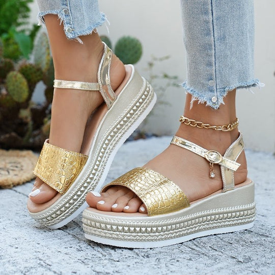 Damen Wedge-Sandaletten mit modischem Korkdesign und komfortablem Fußbett