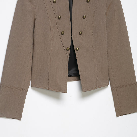 Damen Kurzblazer im Feldjackenstil mit Stehkragen, Zierknopf-Reihen und Schulterriegeln Nord Taschen