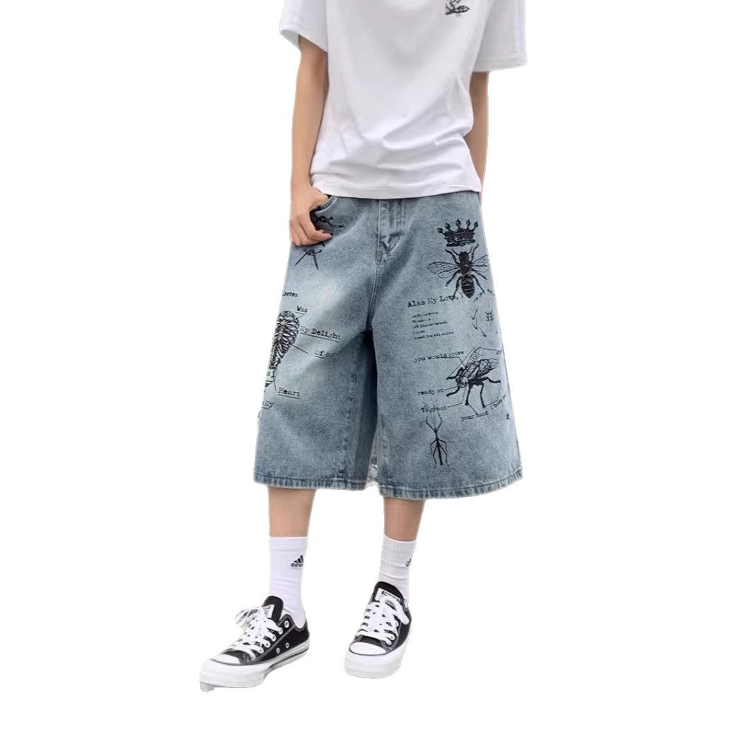 Damen Modische Weitbein-Jeans mit einzigartigem Grafikdesign Nord Taschen