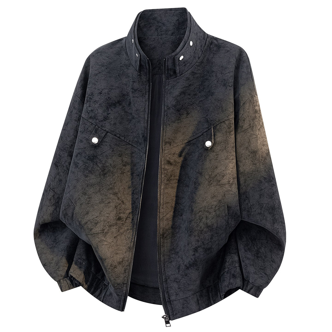 Herren Oversize Velours-Optik Bomberjacke mit hohem Stehkragen, asymmetrischer Brustpasse & elastischem Saum Nord Taschen