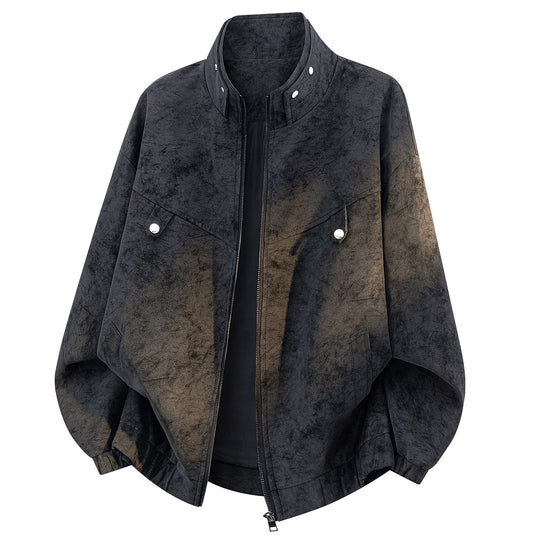 Herren Oversize Velours-Optik Bomberjacke mit hohem Stehkragen, asymmetrischer Brustpasse & elastischem Saum Nord Taschen