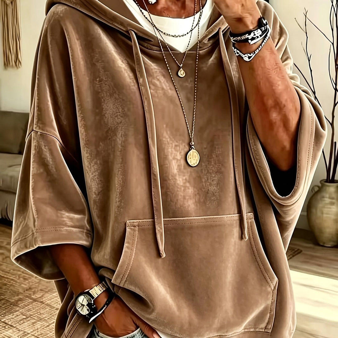 Damen Oversize Samt-Hoodie mit halbarm, Kapuze und Kängurutasche Nord Taschen