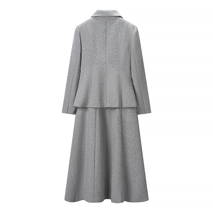 Damen Elegantes zweiteiliges Wollmisch-Kostüm mit tailliertem Kurzblazer und ausgestelltem Midirock Nord Taschen