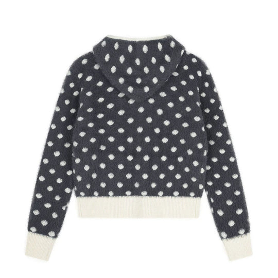 Damen Flauschige Kapuzen‑Zipjacke mit Polka‑Dot‑Jacquard und Eingrifftaschen Nord Taschen