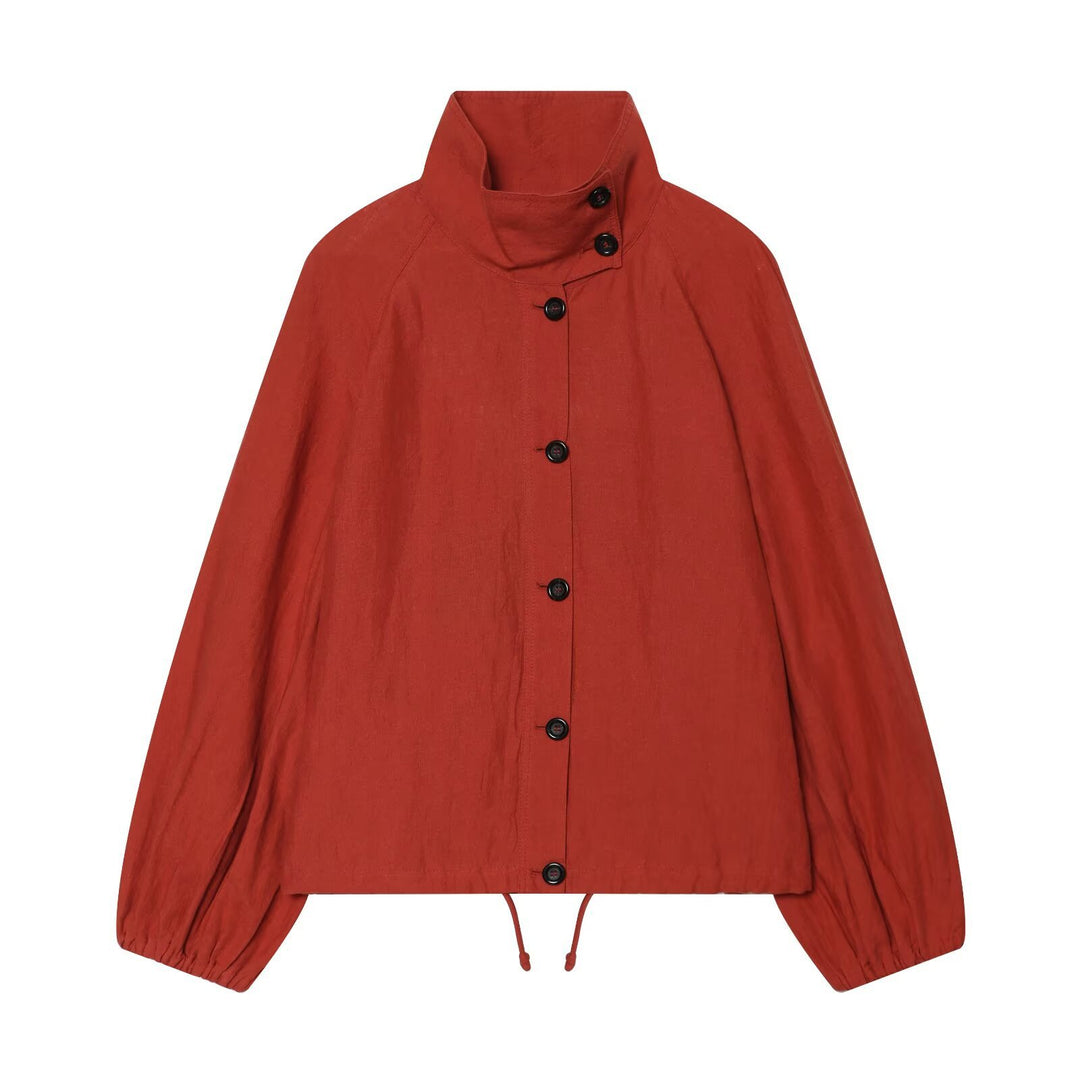 Damen Kurzjacke mit hohem Stehkragen, durchgehender Knopfleiste und Tunnelzug Nord Taschen