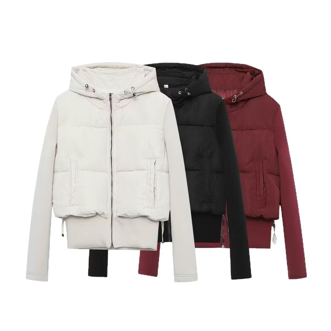 Damen Kurz geschnittene Hybrid-Steppjacke mit Kapuze, Rippbündchen und Tunnelzug Nord Taschen