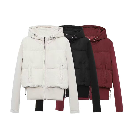 Damen Kurz geschnittene Hybrid-Steppjacke mit Kapuze, Rippbündchen und Tunnelzug Nord Taschen