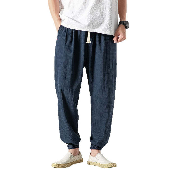Herren leichte Leinenhose mit Tunnelzug und elastischen Bündchen Nord Taschen